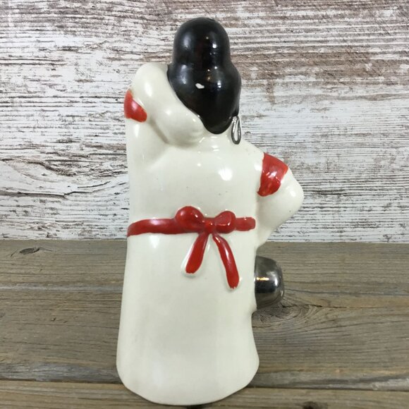 Vintage Fat Italian Pizza Chef Wife Salt Shaker Red & White Ceramic 5.75" Kitsch - Picture 3 of 7